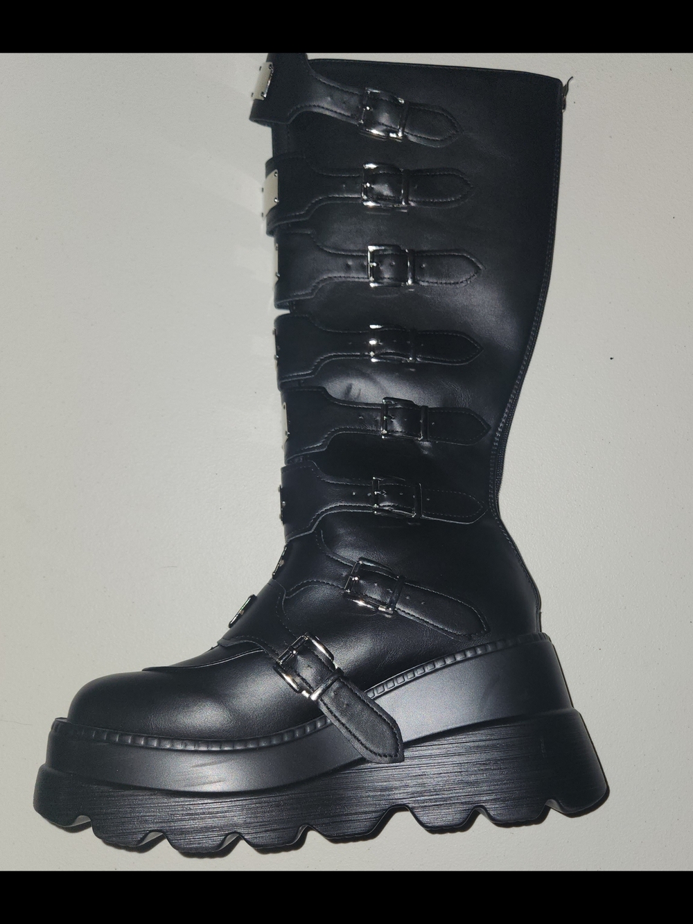 Women's Black Platform Buckle Boots Size US 10-10.5 EU 41 NWOB